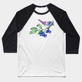 Watercolor blue jay with berries Baseball T-Shirt